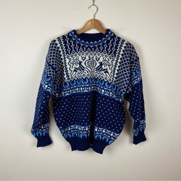 Vintage Dale of Norway Reindeer Snowflake Nordic Wool Crewneck Sweater - Picture 1 of 7